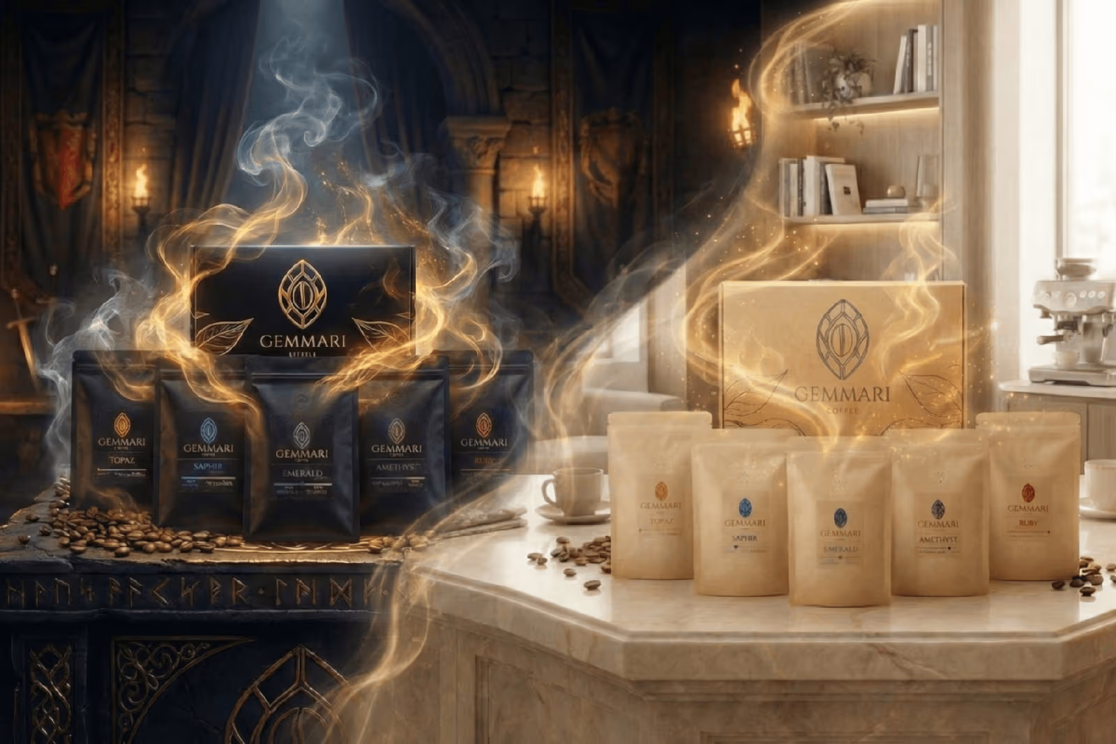Coffret découverte Gemmari Light et Dark avec dix sachets de café en grains
